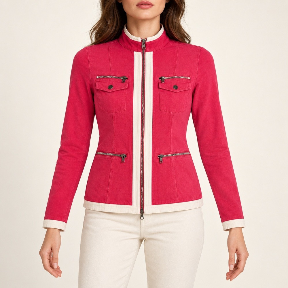 Boston Proper XXS Pink Zip Front Cotton Stretch Utility Jacket